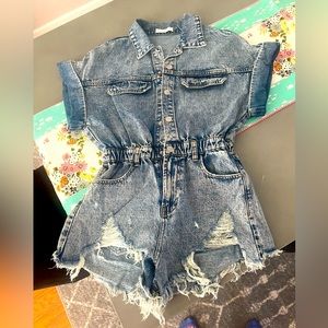 Distressed Denim Romper